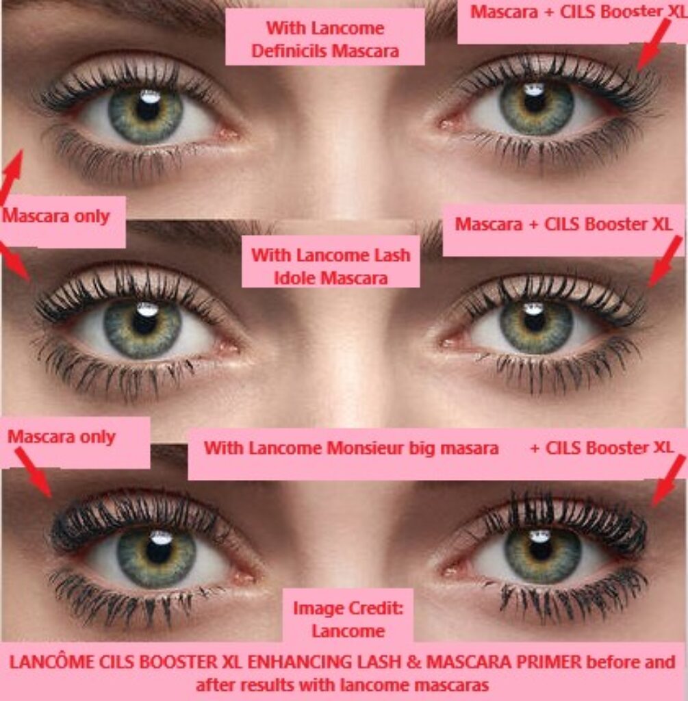 LANCÔME CILS BOOSTER XL ENHANCE LASH & MASCARA PRIMER Before and after using Lancome mascara