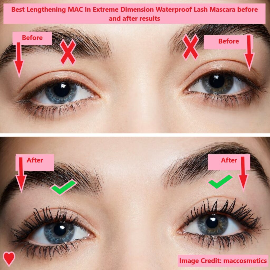 Best Lengthening MAC In Extreme Dimension Waterproof Lash Mascara before and after results
