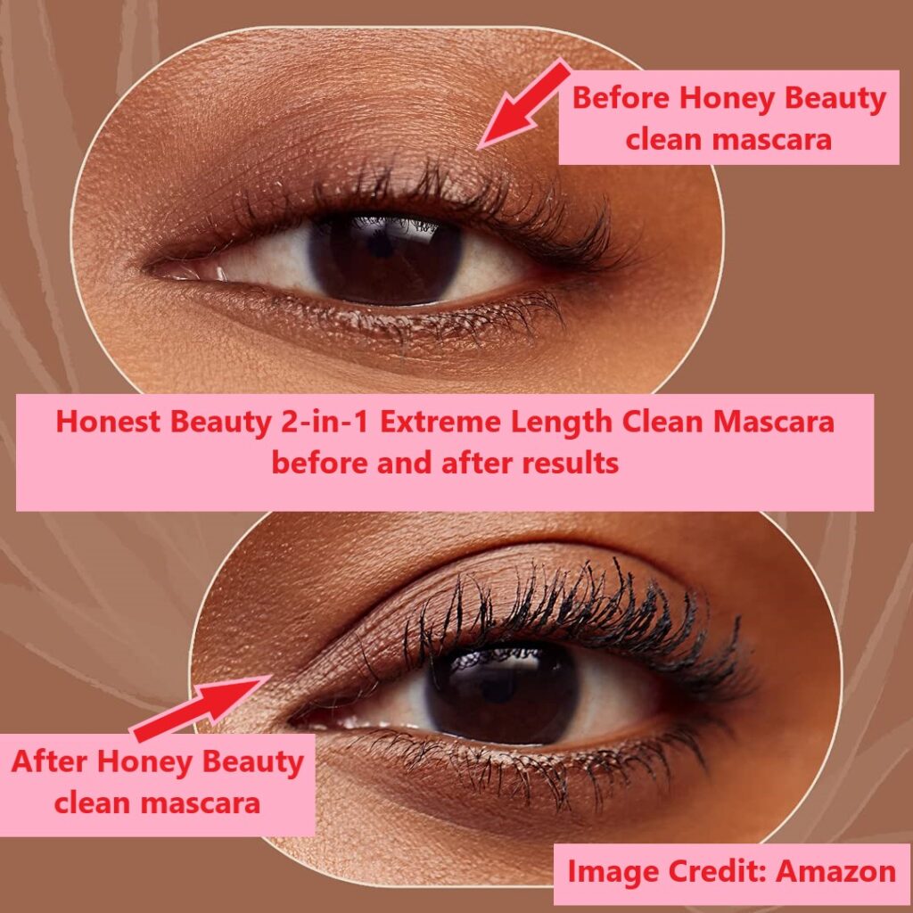 Honest Beauty 2-in-1 Extreme Length Clean Mascara before and after results