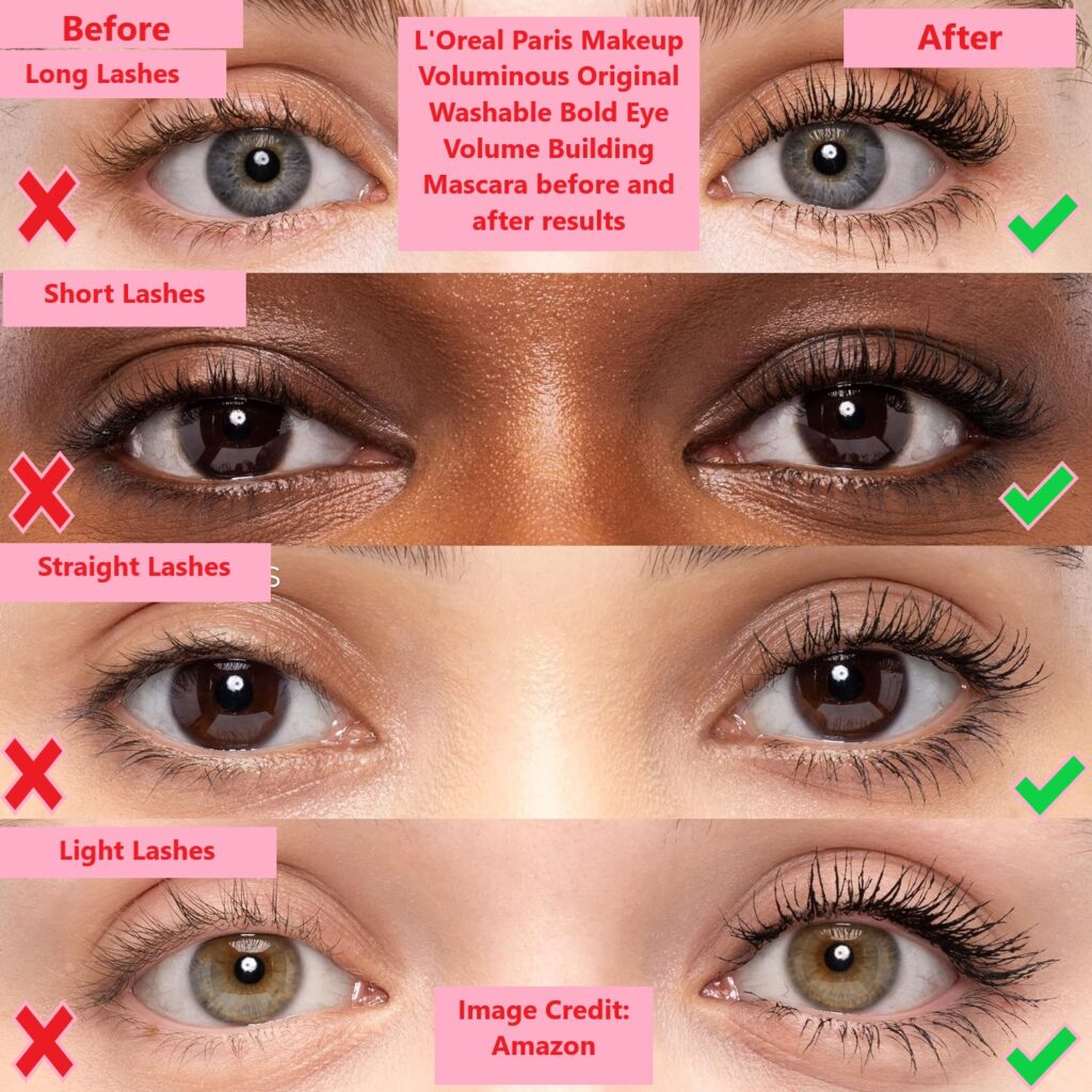 L'Oréal Paris Makeup Voluminous Original Washable Bold Eye Volume Building Mascara before and after results 2