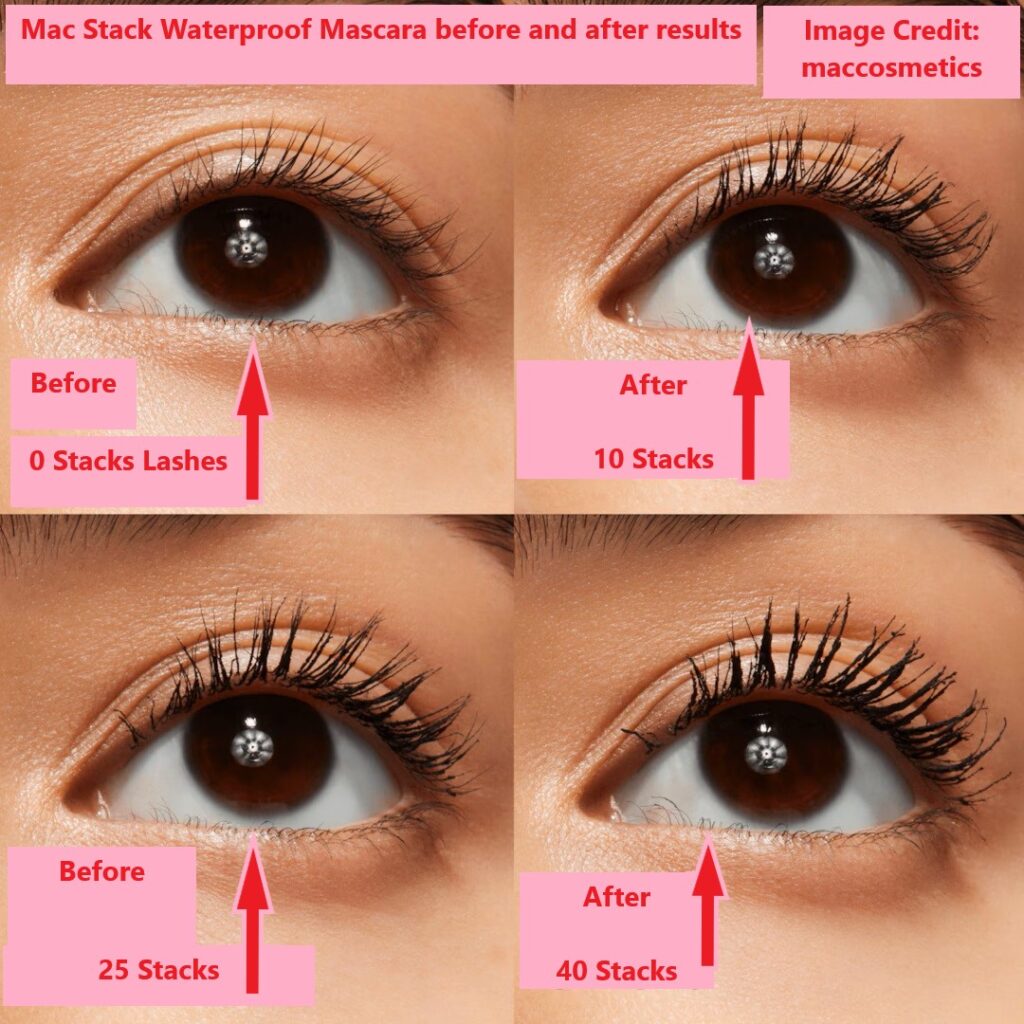 Mac Stack Waterproof Mascara before and after results
