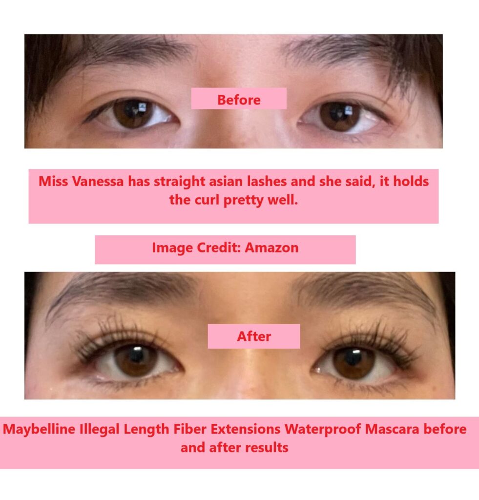 Maybelline Illegal Length Fiber Extensions Waterproof Mascara before and after results