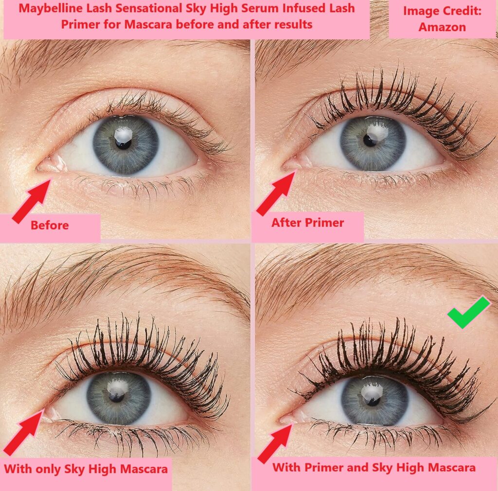 Maybelline Lash Sensational Sky High Serum Infused Lash Primer for Mascara before and after results