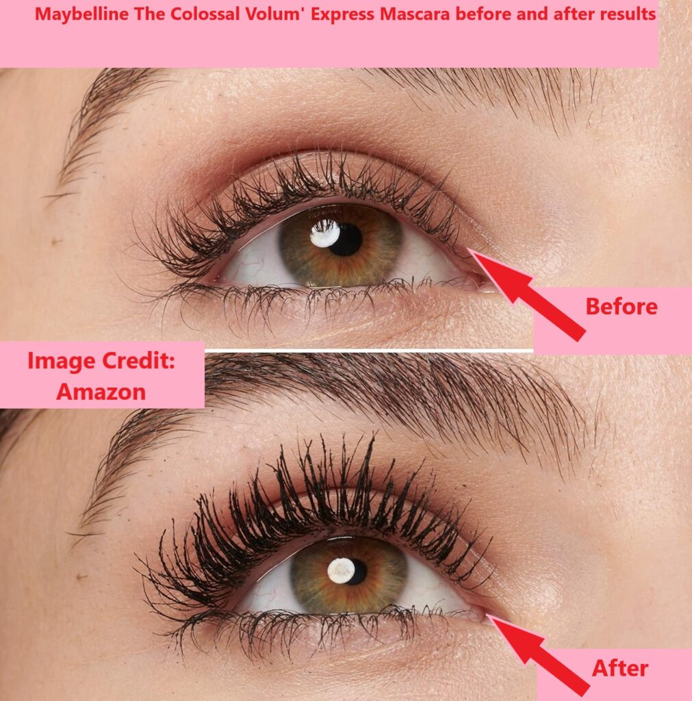 Maybelline The Colossal Volum' Express Mascara before and after results