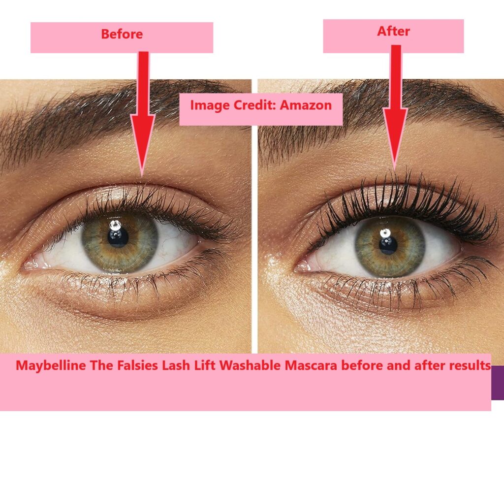 Maybelline The Falsies Lash Lift Washable Mascara before and after results