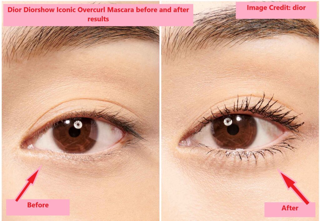 Dior Diorshow Iconic Overcurl Mascara before and after results