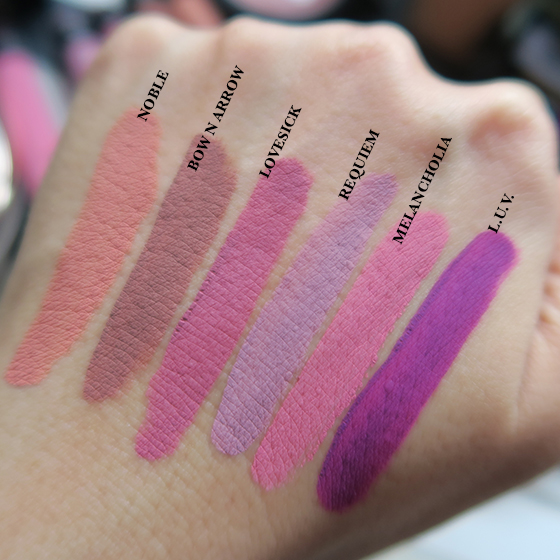 Kat Von D Liquid Lipstick swatches on hand 1