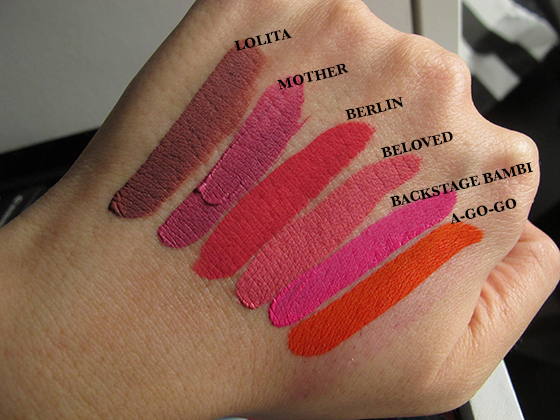 Kat Von D Liquid Lipstick swatches on hand 2