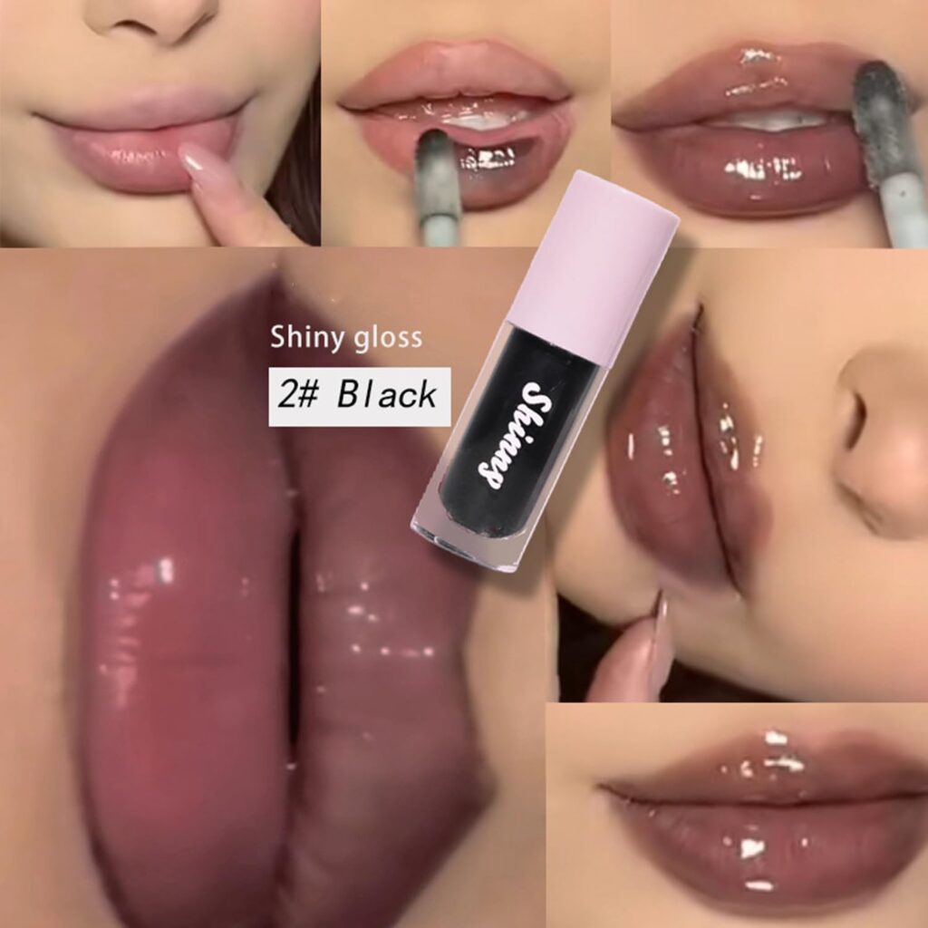 MAEPEOR Black Glossy Lipgloss swatches on lips