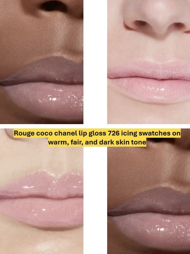 Rouge coco chanel lip gloss 726 icing swatches on skin tone